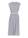 Michael Kors Striped Cotton Poplin Belted Midi Dress