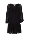 Michael Kors Ls Ruffle Mini Drs Dress In Black