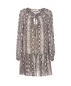 Michael Kors Snake Print Georgette Ruffle Mini Dress In Gray