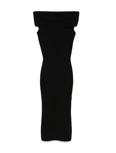 Michael Kors Stretch Knit Over-the-shoulder Dress In Black