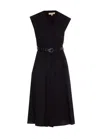 Michael Kors Stretch Organic Cotton Poplin Midi Dress In Black