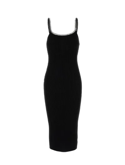 Michael Kors Chain Ribbed Stretch Knit Midi Dress In Black