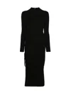 Michael Kors Black Crewneck Midi Dress With Ruched Detail In Wool Woman In Black
