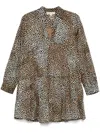Michael Kors Abito Corto Chemisier In Cotone Animalier In Brown