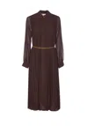 Michael Kors Pleated Georgette Shirtdress In Brown