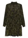 Michael Kors Paisley Pattern Long-sleeved Dress With Ruffle Accents In Green