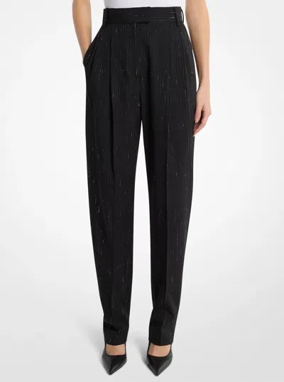 Michael Kors Dru Pleated Pinstriped Sequin Stretch Wool Trousers In Black