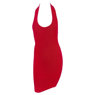 Pre-owned Michael Kors Early 1990s  Red Stretch Cotton Ribbed Halter Dress M