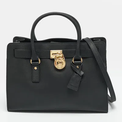 Pre-owned Michael Kors East/west Hamilton Black Leather Tote