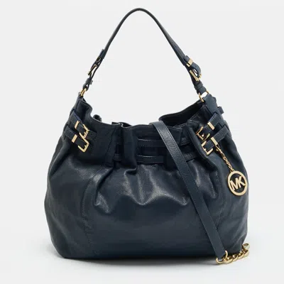 Pre-owned Michael Kors Edie Navy Blue Leather Hobo