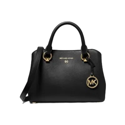 Michael Kors Edith Saffiano Leather Satchel Messenger Crossbody Bag In Black