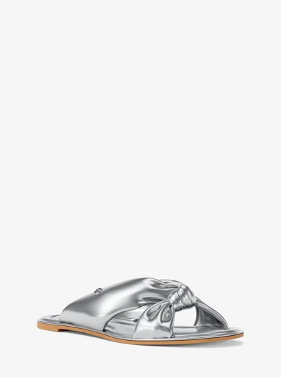 Michael Kors Elena Metallic Slide Sandal In Silver