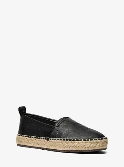 Michael Kors Elias Logo Embossed Leather Espadrille In Black