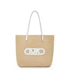 Michael Kors Eliza Extra-large Empire Logo Straw Tote Bag In White