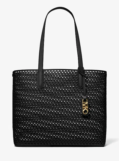 Michael Kors Eliza Extra-large Hand-woven Leather Tote Bag In Black
