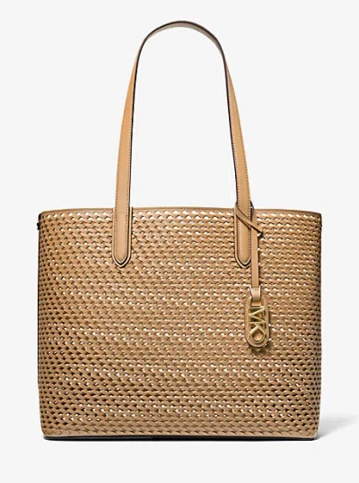 Michael Kors Eliza Extra-large Hand-woven Leather Tote Bag In Brown
