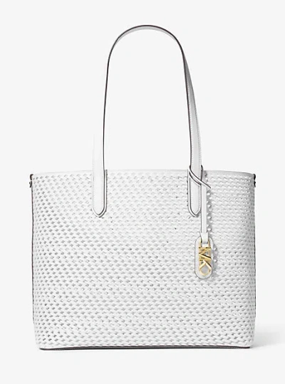Michael Kors Eliza Extra-large Hand-woven Leather Tote Bag In White