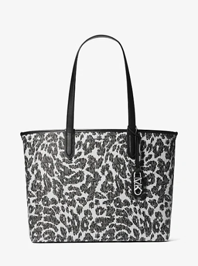 Michael Kors Eliza Extra-large Leopard Logo Tote Bag In Black
