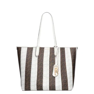Michael Kors Eliza Large Striped Tote Bag In Brown