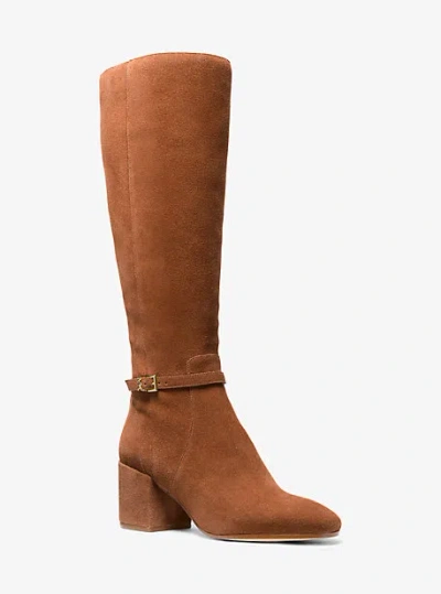 Michael Kors Ella Suede Block Heel Boot In Brown