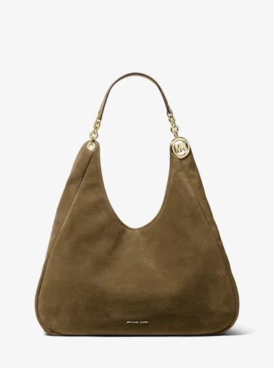 Michael Kors Ellie Large Suede Shoulder Bag In Brown