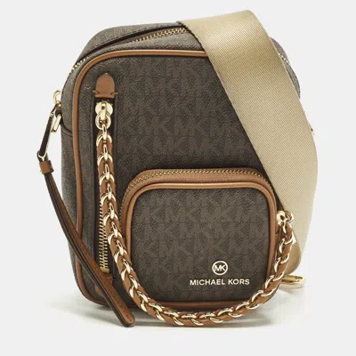 Pre-owned Michael Kors Elliot Small Brown Signature Coated Canvas Crossbody Bag