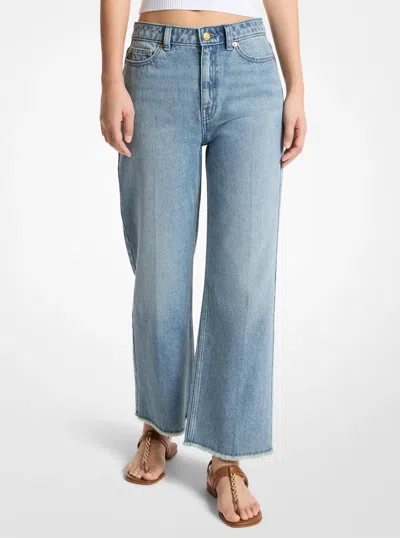 Michael Kors Eloise Frayed Denim Cropped Wide-leg Jeans In Blue