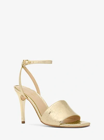 Michael Kors Elyse Crackled Metallic Leather Sandal In Gold