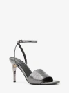 Michael Kors Elyse Crackled Metallic Leather Sandal In Gray