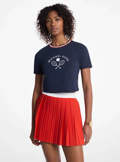Michael Kors Embellished Cotton Baby Tee In Blue