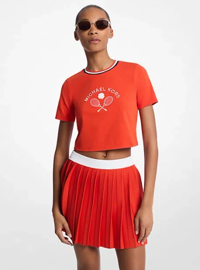 Michael Kors Embellished Cotton Baby Tee In Red