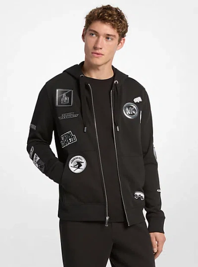 Michael Kors Embellished Cotton Zip-up Hoodie In Black