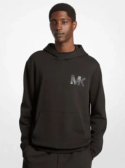 Michael Kors Embellished Logo Cotton Blend Hoodie In Black