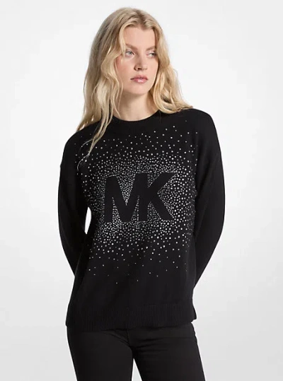 Michael Kors Embellished Logo Cotton Blend Sweater In Black
