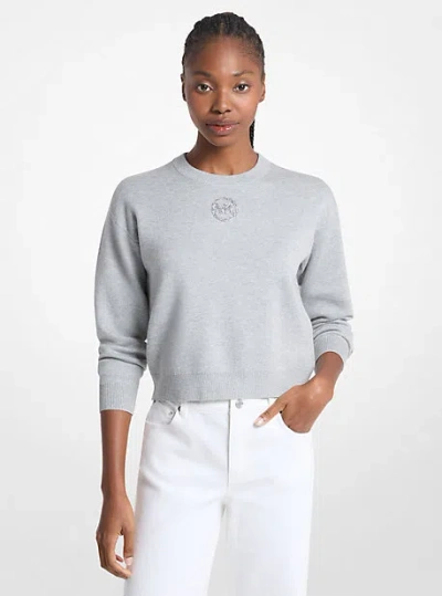 Michael Kors Embellished Logo Cotton Blend Sweater In Gray