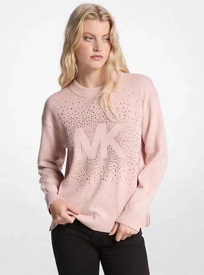 Michael Kors Embellished Logo Cotton Blend Sweater In Pink