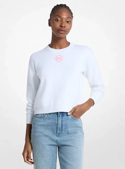 Michael Kors Embellished Logo Cotton Blend Sweater In White