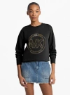 Michael Kors Embellished Logo Cotton Blend Sweatshirt In Black