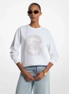 Michael Kors Embellished Logo Cotton Blend Sweatshirt In White