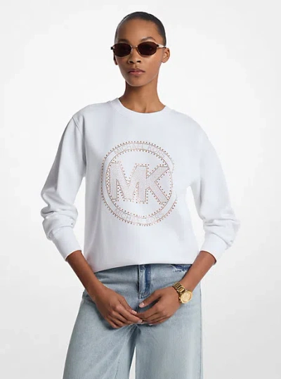Michael Kors Embellished Logo Cotton Blend Sweatshirt In White