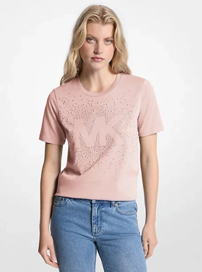 Michael Kors Embellished Logo Cotton T-shirt In Pink