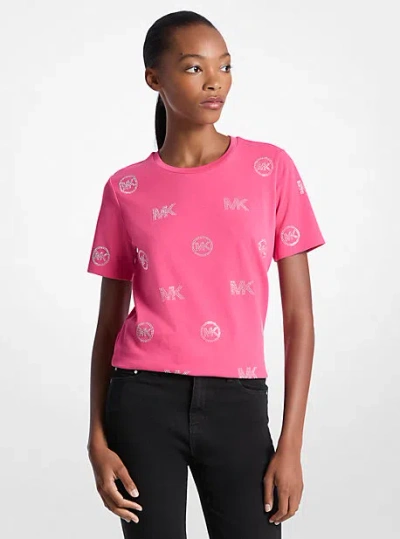 Michael Kors Embellished Logo Cotton T-shirt In Pink