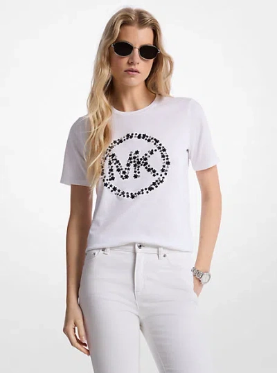 Michael Kors Embellished Logo Cotton T-shirt In White
