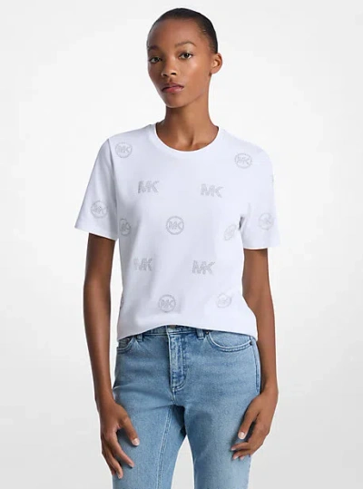 Michael Kors Embellished Logo Cotton T-shirt In White