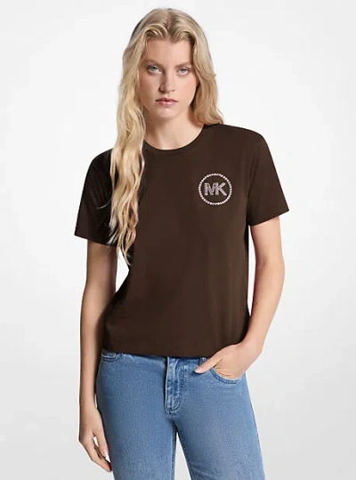 Michael Kors Embellished Logo Organic Cotton T-shirt In Black