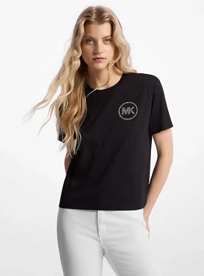 Michael Kors Embellished Logo Organic Cotton T-shirt In Black