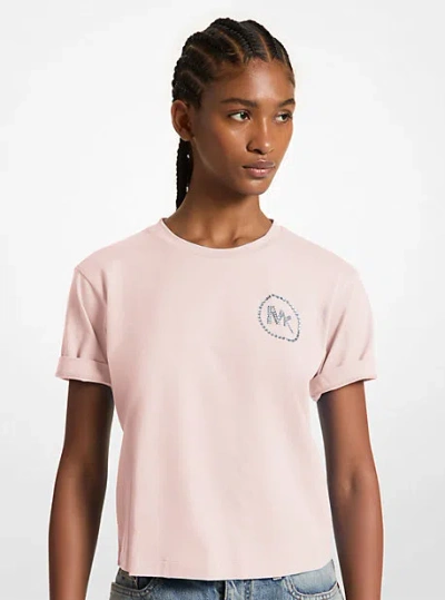 Michael Kors Embellished Logo Organic Cotton T-shirt In Pink