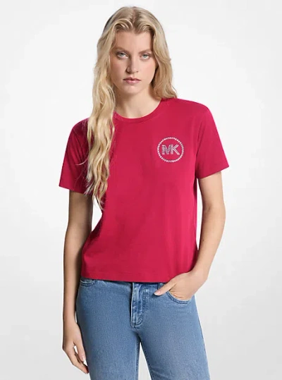 Michael Kors Embellished Logo Organic Cotton T-shirt In Red