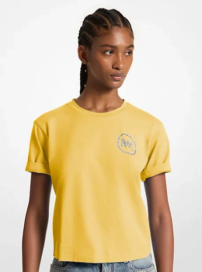Michael Kors Embellished Logo Organic Cotton T-shirt In Yellow