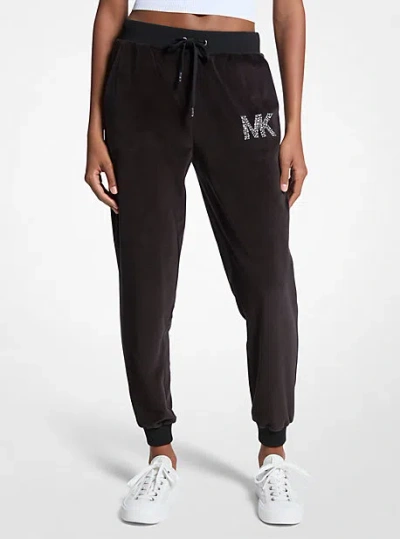 Michael Kors Embellished Logo Velour Joggers In Black